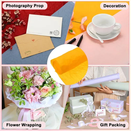 Miniatura 6 de MECCANIXITY Papel de regalo de flores, 5 rollos impermeables de papel crepé para manualidades, regalo de cumpleaños, floristería, embalaje y fiesta