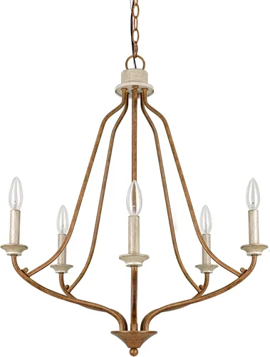 Miniatura 2 de Lámpara de araña retro de bronce de 5 luces, 25 pulgadas, estilo rústico antiguo, para isla de cocina, comedor y sala de estar (bronce retro)