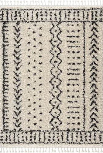 Miniatura 77 de Hauteloom, Duncans - Alfombra de estilo granja de pelo mullido para sala y dormitorio, con borlas - Beige, carbón, gris - 2 pies 7 pulgadas x 7 pies