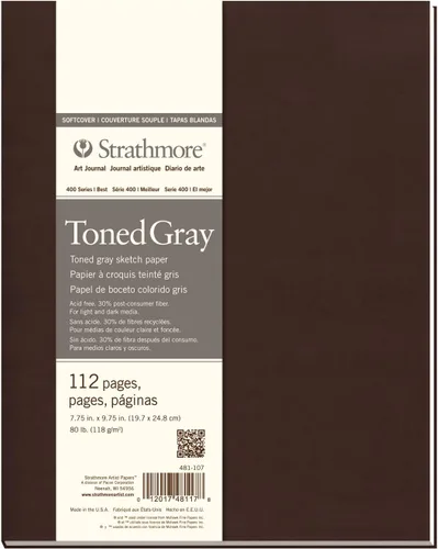 Strathmore 481-107 Diario de bocetos artísticos de tapa blanda, 7.75 x 9.75 pulgadas, gris tonificado, 112 páginas