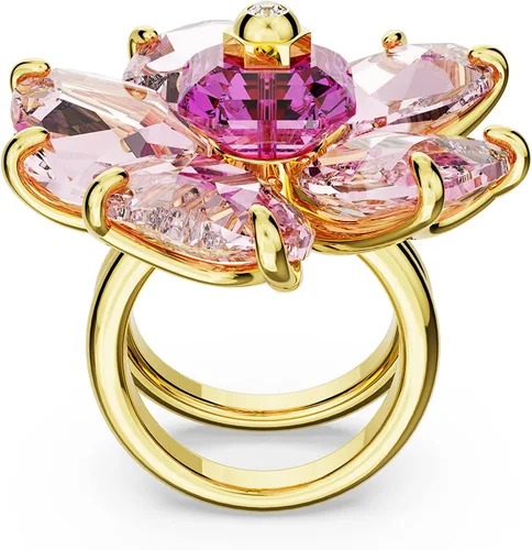 Miniatura 4 de SWAROVSKI Florere - Anillo de cóctel con diseño de flores con cristales rosados en una banda doble con acabado dorado