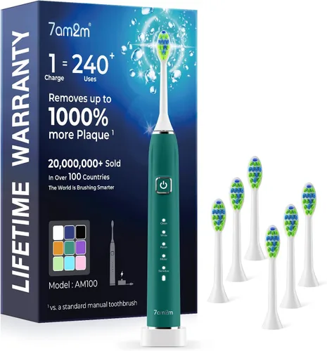 Miniatura 16 de 7AM2M Cepillo de dientes eléctrico sónico con 6 cabezales de cepillo para adultos y niños, una carga durante 120 días, carga rápida inalámbrica, 5