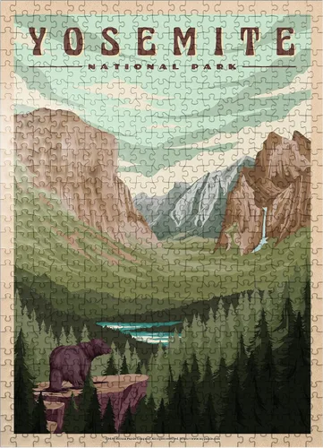Miniatura 8 de MyPuzzle Yosemite National Park - Valle de Yosemite, póster de viaje vintage, rompecabezas premium de 1000 piezas para adultos
