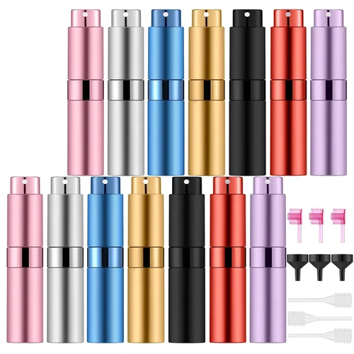 14 botellas de perfume atomizador portátil/0.3 fl oz, mini botella vacía recargable de colonia, pulverizador líquido de perfume de viaje de bolsillo