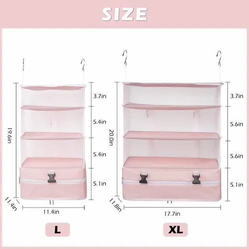 Miniatura 5 de Surblue Bolsa de almacenamiento plegable para armario, 3 estantes, tela Oxford lavable con 2 ganchos (XL 17.71 x 11.81 x 20 pulgadas, rosa)