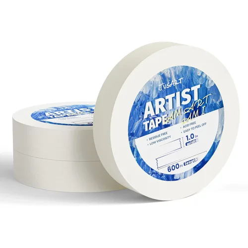 JusArt 3 paquetes de cintas de artista para papel de acuarela, 1 pulgada de ancho, total de 600 pies de largo, cinta de arte blanca para enmascarar,