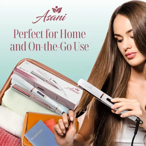 Miniatura 6 de Asani Plancha plana 2 en 1 para alisar y rizar el cabello, tecnología de iones negativos, revestimiento de cerámica antiencrespamiento, 5 ajustes