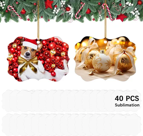 Miniatura 7 de 20 piezas de adornos de sublimación de metal en blanco de 3.9" × 2.8", adornos de sublimación de doble cara, adornos de Navidad de sublimación