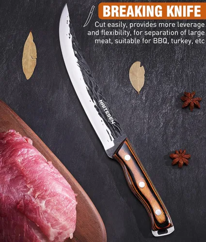 Miniatura 3 de Naitesen 4 piezas de cuchillo de carnicero forjado a mano y cuchillo de cocina 2 en 1, juego de cuchillo de chef serbio resistente para carne