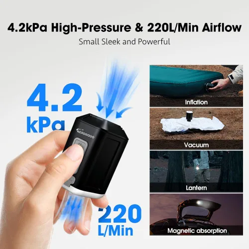 Miniatura 3 de Aerogogo GIGA Pump 4 Mini bomba de aire de 4.2 kPa con linterna de campamento, bomba de aire portátil, inflador de aire recargable puede desinflar