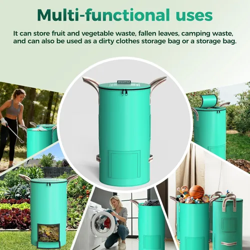 Miniatura 5 de Contenedores de abono para exteriores, 32 galones, reutilizables, para jardín, patio, bolsa de basura transpirable gruesa y plegable con 4 asas