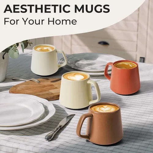 Miniatura 3 de MIAMIO - Juego de 4 tazas de café / tazas de café grandes de cerámica (14 onzas) - Taza para capuchino, té, espresso - Aptas para microondas