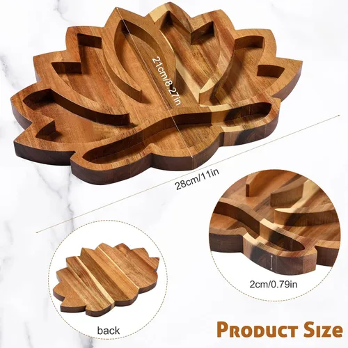 Miniatura 2 de Vesici Bandeja de cristal de loto para piedras, cristales y piedras curativas, bandeja de almacenamiento de cristal de madera con forma de loto