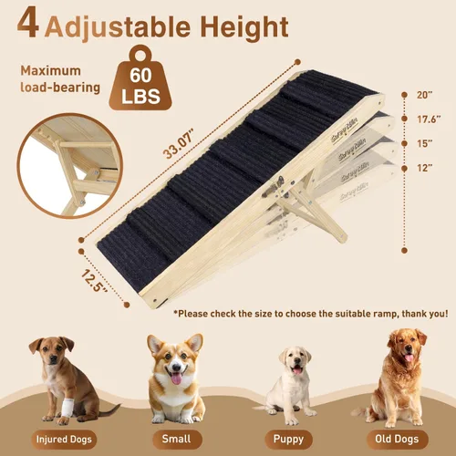 Miniatura 2 de Rampa para Perros Mejorada 2025 para Sofá - Rampa Plegable para Perros Pequeños para Cama - 4 Alturas Ajustables de 12" a 20" - Escaleras Portátiles