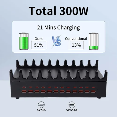 Miniatura 3 de Estación de Carga de 300W para Múltiples Dispositivos - Estación de Carga Rápida USB de 24 Puertos con Entrega de Energía Inteligente - Estación