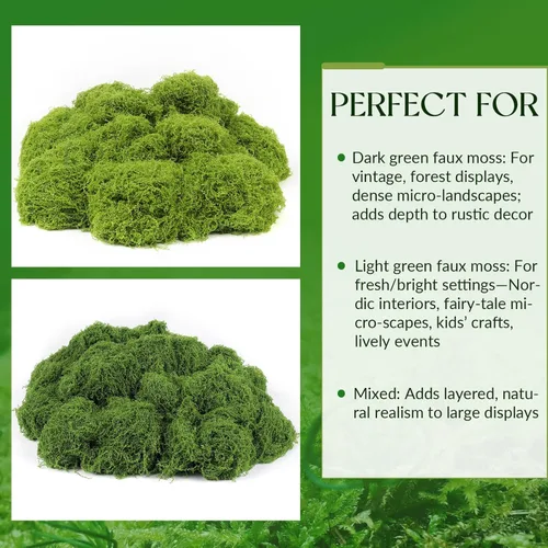 Miniatura 7 de Musgo artificial artificial de 5.3 onzas para manualidades, musgo decorativo preservado para plantas, jardín de hadas, bricolaje, paredes Verde