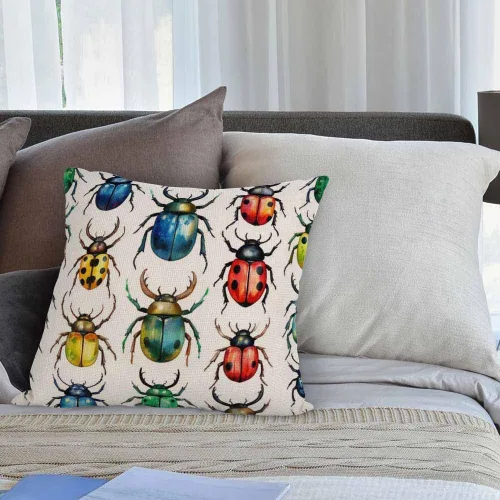 Miniatura 4 de HGOD DESIGNS Beetles - Funda de almohada, decorativa, diseño de escarabajo, acuarela, hexápodo, insecto, algodón, lino, para exteriores, interiores