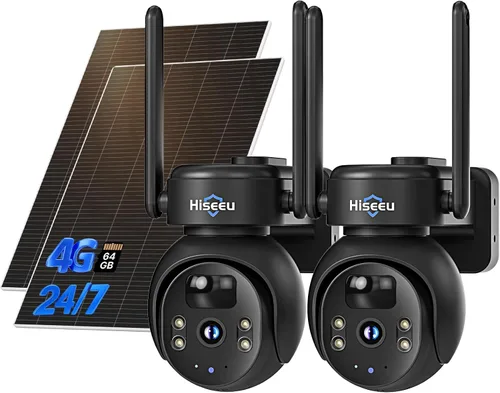 Miniatura 9 de Hiseeu - Cámara de seguridad celular 4G LTE con energía solar, cámara de seguridad inalámbrica para exteriores sin WiFi, 24/7, detección de blanco-1