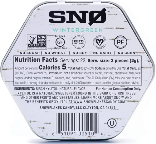 Miniatura 2 de Wintergreen KETO - Chips de caramelo de xilitol (paquete de 6) – Lata SNØ de 1.5 onzas – Caramelos sin azúcar con solo 2 ingredientes Bajo