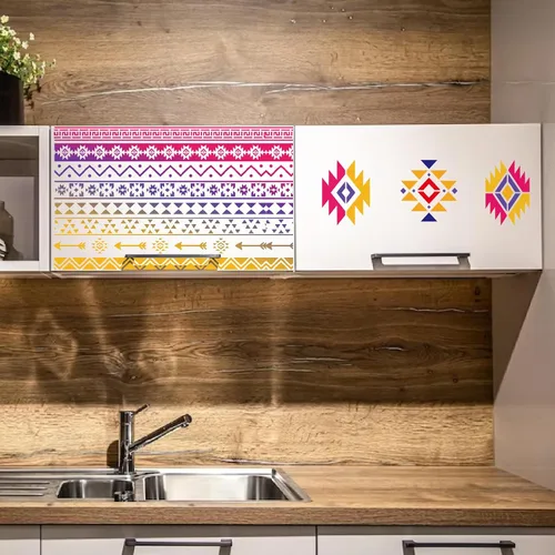 Miniatura 6 de yhslmh Plantillas geométricas tribales para pintar en muebles de madera, pared, lienzo reutilizable, plantilla azteca para manualidades, niños