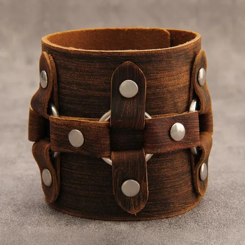 Miniatura 8 de Pulsera de cuero para hombre, brazaletes de cuero punk, pulsera de cuero negro para mujer