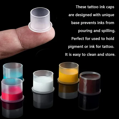 Miniatura 2 de Urknall - Tapas de tinta de tatuaje con base, 300 vasos de tinta de plástico, tapas de tinta desechables para suministros de tatuaje de tinta