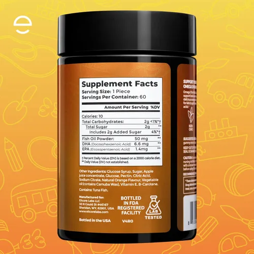 Miniatura 8 de Gomitas Omega 3 prémium para niños, aceite de pescado con sabor a naranja para niños, gomitas Omega 3 para niños, sin eructos de pescado, apoyo
