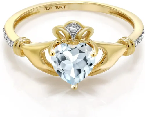 Miniatura 42 de Gem Stone King Anillo de compromiso claddagh celta irlandés de oro amarillo de 10 quilates con piedra preciosa en forma de corazón de 0.236 in