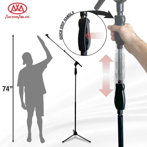 Miniatura 5 de AxcessAbles - Soporte de micrófono con base de trípode y brazo de pluma, ajuste de altura de embrague de liberación rápida, soporte de micrófono