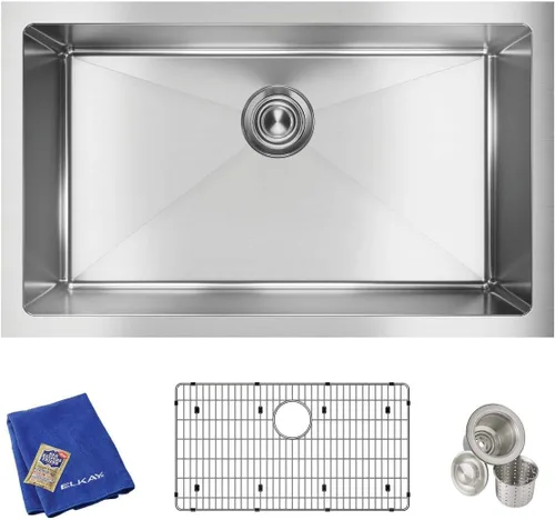 Miniatura 14 de Elkay EFRU311610T Crosstown - Fregadero de cocina de acero inoxidable de 32 1/2" bajo montaje, cuenca única - Acero inoxidable