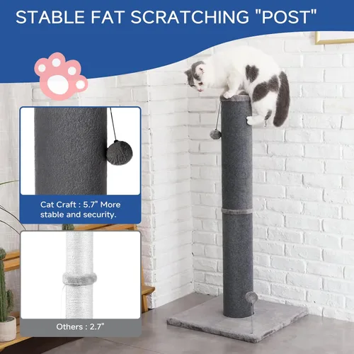 Miniatura 2 de Cat Craft Poste rascador para gatos de 41 pulgadas para gatos de interior, poste rascador alto para gatos, rascador de alfombra con juguetes Gris