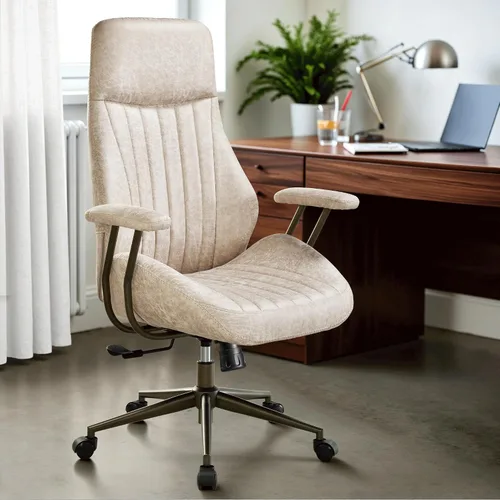 Miniatura 9 de ovios Silla de oficina ergonómica ejecutiva, respaldo alto, cómodas sillas de computadora de piel sintética de gamuza sintética, sillón giratorio