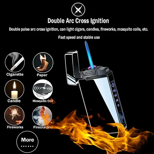 Miniatura 2 de Arc - Encendedor eléctrico y recargable de chorro de butano 2 en 1, recargable por USB con iluminación LED a prueba de viento para fuego, barbacoas