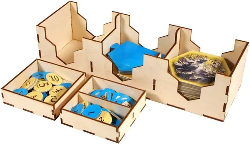 Miniatura 6 de The Broken Token Organizador de juegos compatible con Catan Base Game – Caja organizadora de juegos de madera con múltiples bandejas
