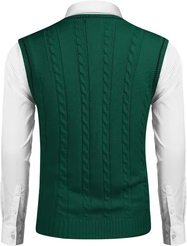 Miniatura 2 de COOFANDY Suéter para hombre, cuello en V, ajustado, casual, sin mangas, tejido trenzado