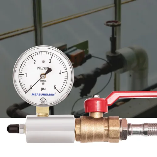 Miniatura 6 de MEASUREMAN Medidor de Presión de Tipo Diafragma en Cápsula de Baja Presión con Válvula, Conexión FNPT de 3/4", Esfera de 2-1/2", Ajustable, 0-5 Psi