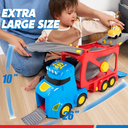 Miniatura 2 de Vroomix Camiones de Juguete Extra Grandes para Niños Pequeños, Camiones de Ciudad de 3 Niveles para Niños, Camión Transportador Grande 7 en 1