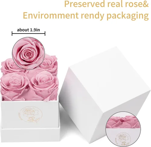 Miniatura 2 de DuHouse Caja de 4 rosas preservadas, flores eternas, regalo para San Valentín, cumpleaños, Día de la Madre, Acción de Gracias, Navidad, aniversario