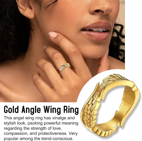 Miniatura 6 de Bestyle Anillos antiguos de alas de ángel para mujeres y hombres, anillos de banda de plumas de guardián, anillos de promesa para parejas amantes