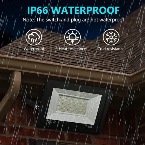 Miniatura 5 de Paquete de 2 focos LED de 100 W para exteriores, luz de trabajo exterior súper brillante de 10000 lm con enchufe, luces de seguridad impermeables