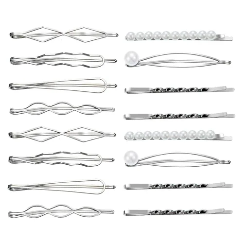 Miniatura 8 de 16 piezas de elegantes horquillas de metal geométricas, pinzas para el cabello con perlas, horquillas de novia doradas, pinzas bobby metálicas