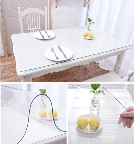 Miniatura 5 de Cubierta de mesa de plástico PVC, protector de mesa transparente de 0.079 in de grosor, protector de mesa impermeable para comedor, hoja de plástico
