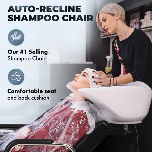 Miniatura 4 de Buy-Rite Kate SY-92272 - Silla de champú reclinable con cojín extragrueso, brazos cromados resistentes, vinilo negro, respaldo sólido ergonómico