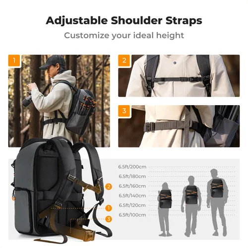 Miniatura 4 de K&F CONCEPT Mochila para cámara de hombro para fotógrafos, estuche rígido para cámara, mochila multifunción para fotografía con compartimento