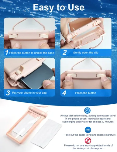 Miniatura 5 de wellhouse Bolsa impermeable para teléfono, funda impermeable para iPhone 17 16 15 14 Pro Max XS Samsung, IPX8 3D bolsa seca para teléfono celular