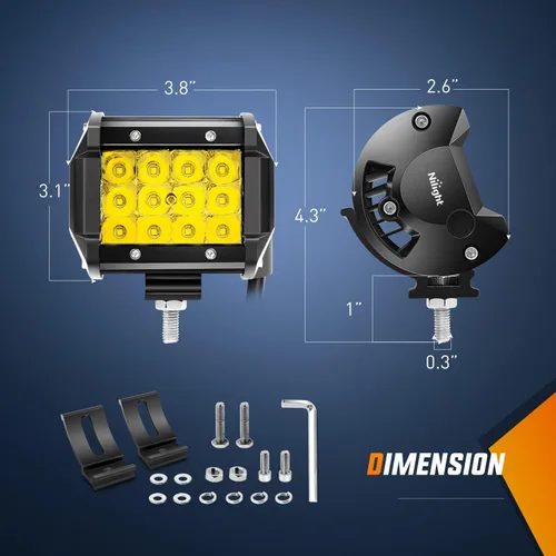 Miniatura 2 de Nilight Barra de luz LED, 2 unidades, 4 pulgadas, 36 W, color amarillo, combo de punto de inundación, lámpara de conducción de triple fila