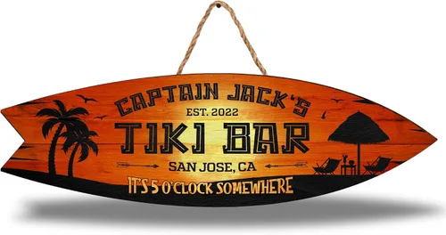 Miniatura 27 de Artsy Woodsy Letrero de madera personalizado con estampado de barra Tiki (no tallado ni neón), decoración de verano, cartel de piscina, patio