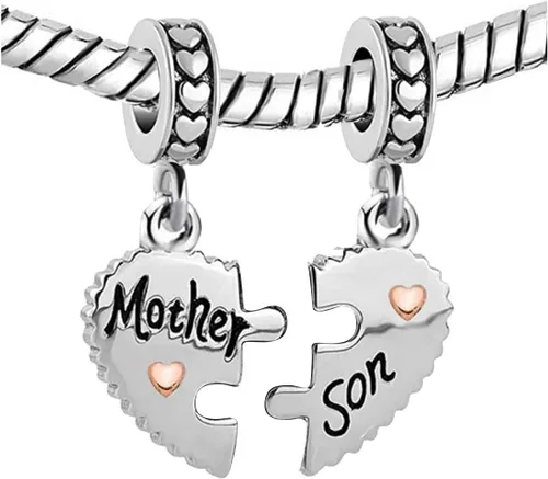 Miniatura 2 de KunBead Dijes de corazón para madre e hijo, rompecabezas de cuentas para mamá, conjunto de pulseras para collar, Metal, vidrio