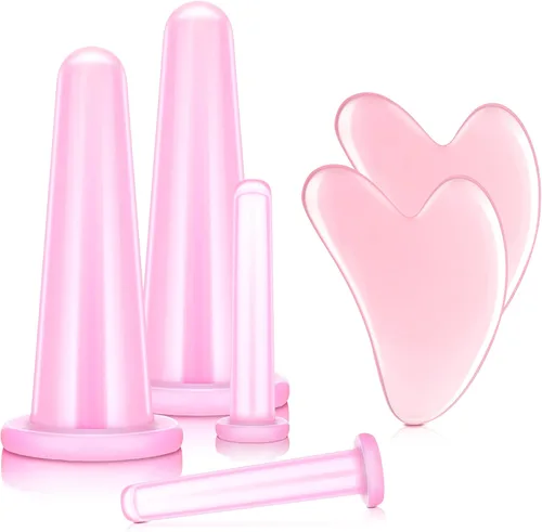 Nuanchu Juego de 4 tazas de masaje de ventosas faciales y tablas de Gua Sha, 2 herramientas de masaje Gua Sha, herramienta facial en forma de