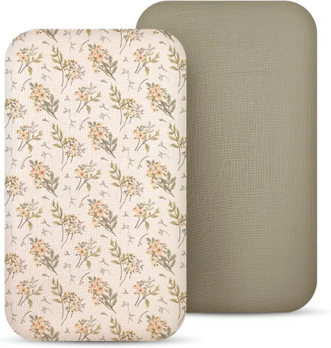 Miniatura 71 de lulumoon Sábanas de muselina para moisés para bebé: sábanas ajustables suaves para moisés de cabecera para niños y niñas Oliva y Crema